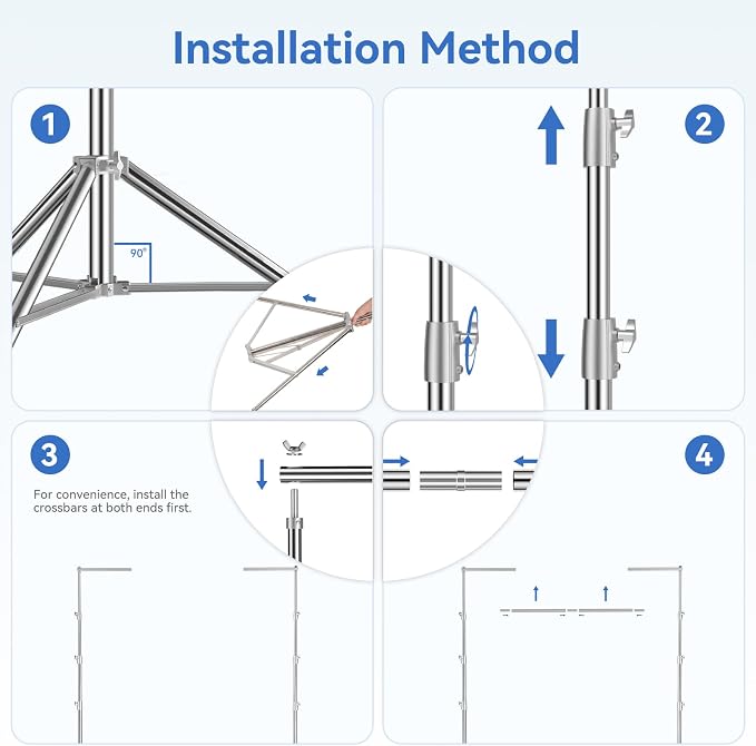 EMART Stainless Steel 10x10FT Backdrop Stand Heavy Duty,Photo Back Drop Adjustable Stand with 8 Backdrop Clamps and Carry Bag,Background Support System Kit for Photography Studio,Wedding,Party,Video