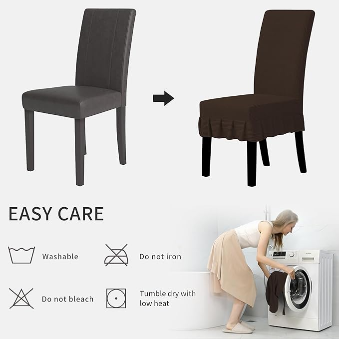 Easy-Going Dining Chair Covers Stretch Parsons Chair Slipcover with Skirt Chair Covers for Dining Room Restaurant Banquet (4 PCS, Chocolate)
