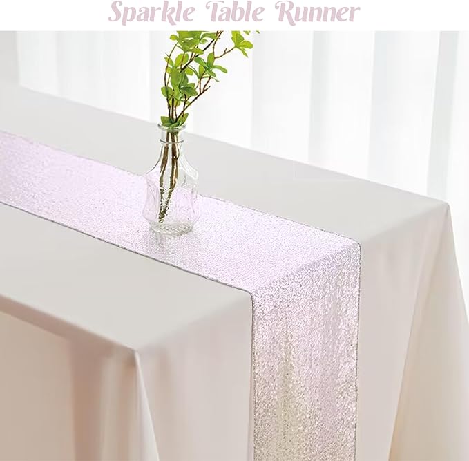 6 Pack Sequin Table Runner Sequin Table Cloths 12" x 72" Sparkle Table Runner for Baby Bridal Shower Wedding Birthday Party Table Decor (Iridescent White)