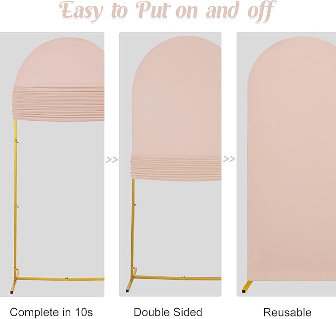 Set of 2 Wedding Arch Cover 2-Sided Round Top Spandex Fitted Arch Backdrop Cover for Birthday Party Baby Shower Wedding Arch Stand Decor(7.2FT, 6FT, Cameo Brown)