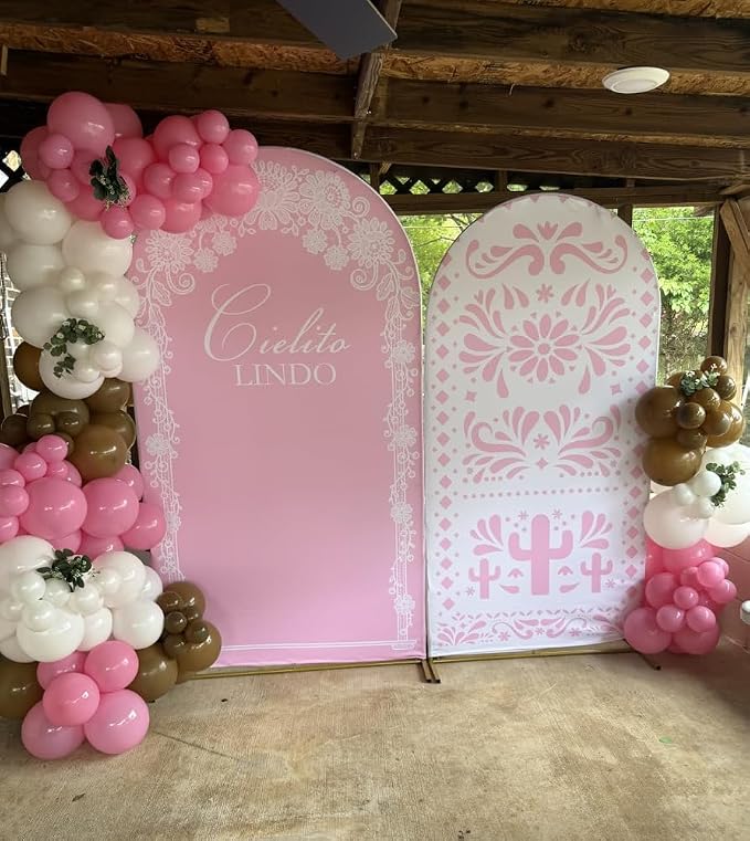 Set of 3 Arch Backdrop Cover Cielito Lindo Baby Shower Spandex Arch Fabric Cover for Mexican Bridal Wedding Birthday Party Decoration (6FT 6.6FT 7.2FT,Pink)