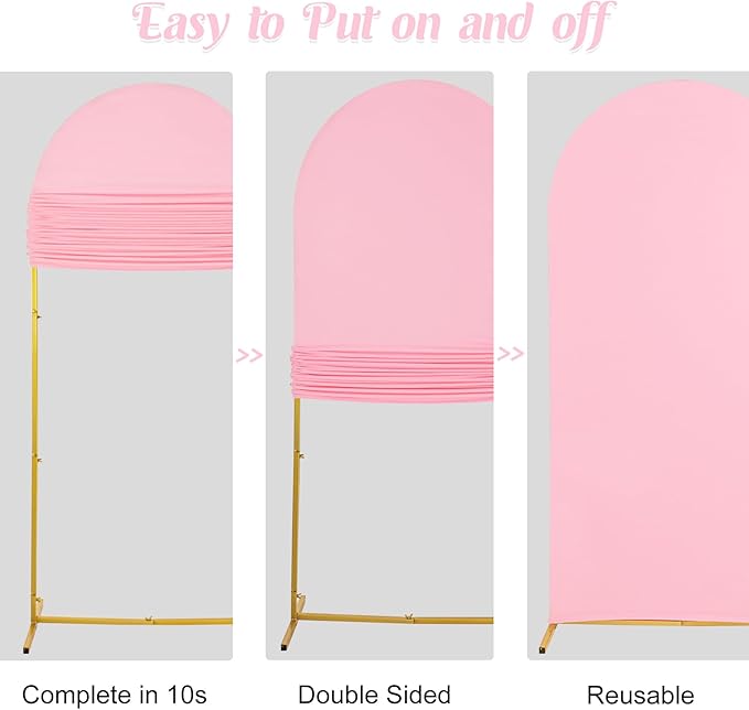Set of 2 Wedding Arch Cover 2-Sided Round Top Spandex Fitted Arch Backdrop Cover for Birthday Party Baby Shower Wedding Arch Stand Decor(7.2FT, 6FT, Pink)