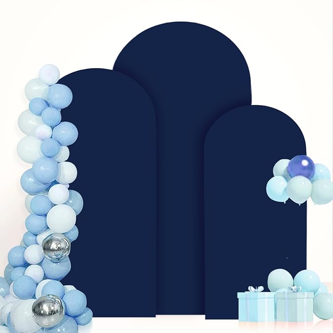 FANPROMS Arch Backdrop Cover Set of 3 Navy Blue Arch Covers 4FT 5FT 6FT Spandex Round Top Wedding Arch Covers Set Stretchy Chiara Backdrop Covering 2-Sided Arched Covers for Birthday Party Decoration