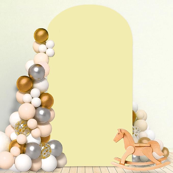 MODFUNS Light Yellow Arch Cover 3.3x6.6ft Spandex Wedding Arch Cover Stretchy Chiara Arch Backdrop Covers Double Sided Arch Stand Covers Arch Wall Backdrop Covering for Happy Birthday Party Arch Stand