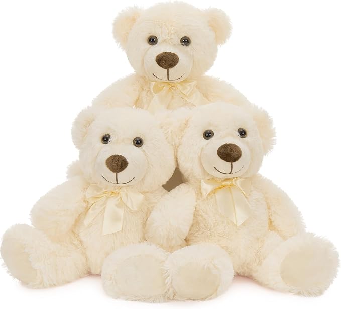 MaoGoLan 3 Pieces Bulk Soft Beige Stuffed Animals, 13.5" Cuddly Mini Teddy Bears for Baby Shower, Wedding, Party, Engagement