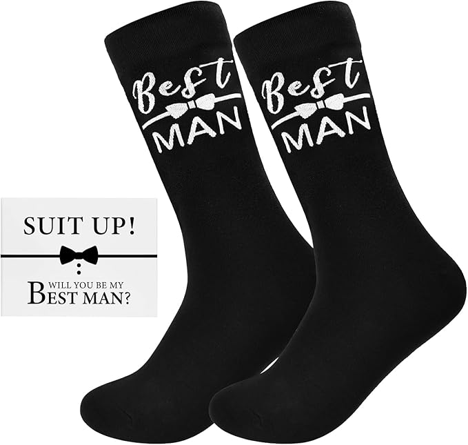 ELEGANTPARK Groomsmen Socks Set Groomsmen Proposal Gifts Wedding Bachelor Party Favor Black Cotton Novelty Socks for Men