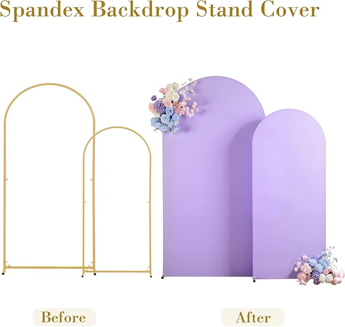 Lavender Arch Backdrop Cover Set of 2-7.2 and 6ft Lilac Light Purple Arch Covers Stretchy Backdrop Spandex Baby Shower Arch Stand Covers for Girls Birthday Party Wedding Bridal Shower Photo Background