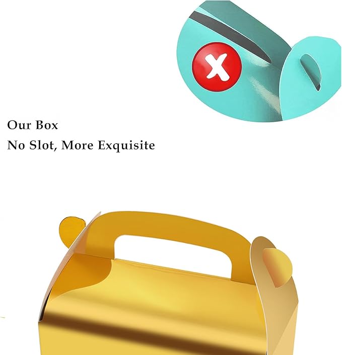 30-Pack Gold Party Favor Treat Boxes, Goodie Boxes, Gable Paper Gift Boxes with Handles. Perfect for Wedding, Birthday, Graduation, Babyshower.