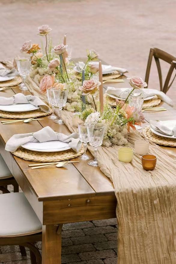 6Pack Beige Cheesecloth Table Runner 10Ft Gauze Table Runner Beige Cheese Cloth Table Runners Long Sheer Fabric Tablerunners for Wedding Party Bridal Shower Thanksgiving Christmas