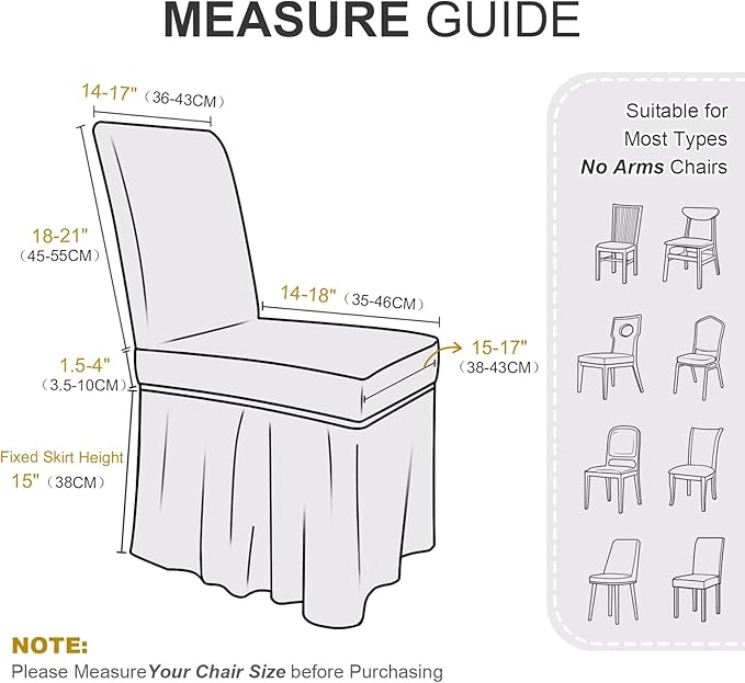 NICEEC Spandex Chair Covers for Dining Chairs Covers Set of 4 Removable Dining Room Chair Covers with Skirt Parson Chair Slipcovers Washable Chair Protector for Kitchen Wedding Party Banquet(Grey)