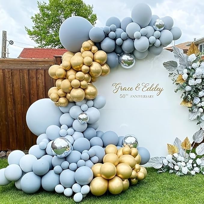 Dusty Blue Double Stuffed Balloons Different Size 115Pcs 5/10/12/18" Slate Dusty Blue Balloons Garland kit for Birthday Baby Shower Bridal Shower Gender Reveal Bear Neutral Theme Party