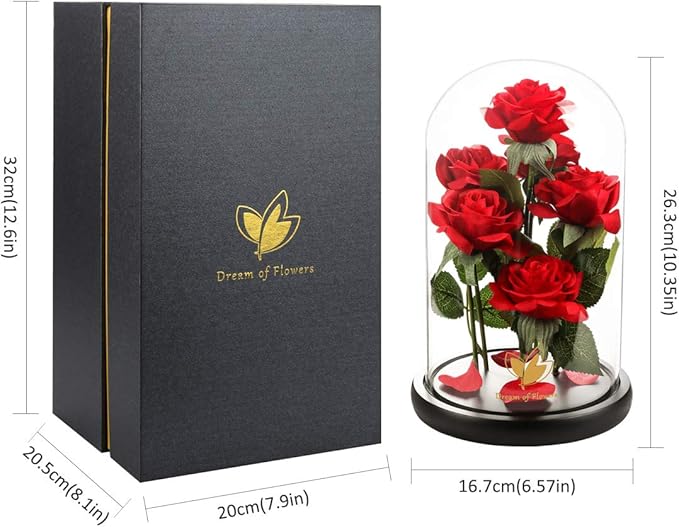 Mothers Day,Birthday Gifts for Women,Beauty and The Beast Rose,Artificial Silk Rose Preserved Forever in Glass Dome,Valentine's Day,Christmas,Anniversary,Flower Roses Gifts for Mom Wife Girlfriend