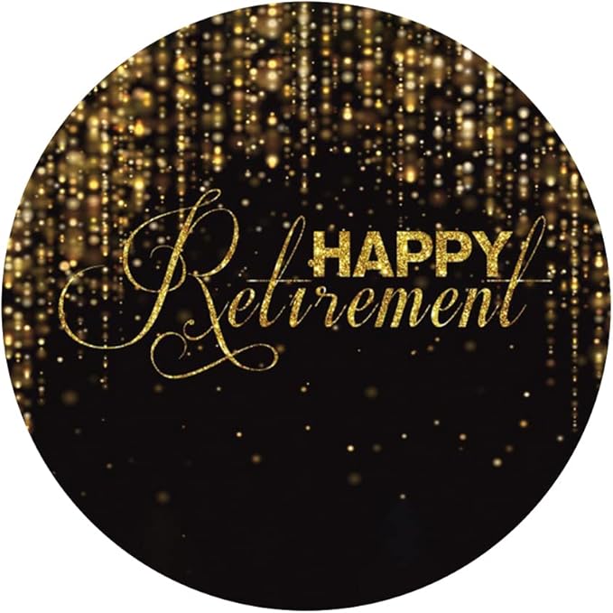 Yeele 6x6ft Happy Retirement Round Backdrops Cover Black and Gold Glitter Circle Background for Photogaphy Retirement Party Decorations Glitter Lights Congrats Retirement Photo Booth Props