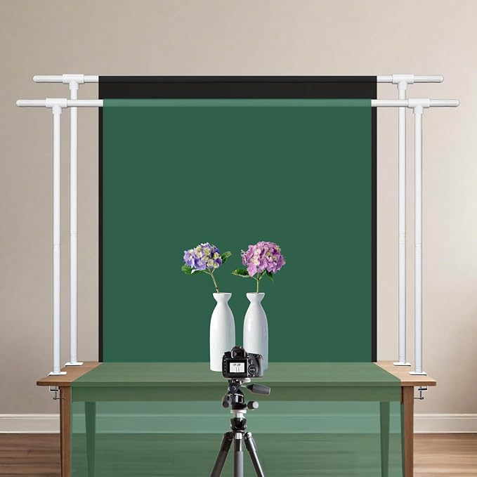 Beyeutao White Over the Table Rod Stand with Clamps Adjustable 16"-87" Length 30"-45" Height Table Arch Stand Metal Balloon Arch Stand for Photography Birthday Party Decoration