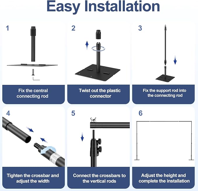 EMART Backdrop Stand,10x7ft(WxH) Adjustable Photo Background Stand with Upgrade Rod,Heavy Duty Flat Base,Metal Pipe and Drape Frame for Wedding,Birthday Party,Decorations,Photography Studio