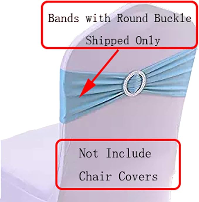50PCS Spandex Chair Sashes Bows Elastic Chair Bands with Buckle Slider Sashes Bows for Wedding Decorations (50PCS, Light Blue)