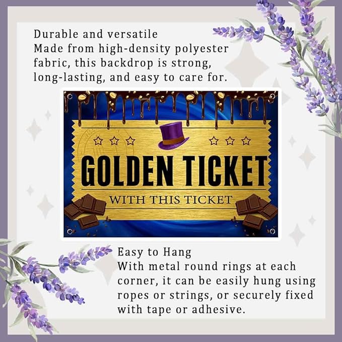 6x4FT Golden Ticket Photography Backdrop with Factory Backdrops Candy Photo Background Chocolate Factory Backdrop for Boy Girl Birthday Party Newborn Decoration Photo Booth TAYHBDJ105
