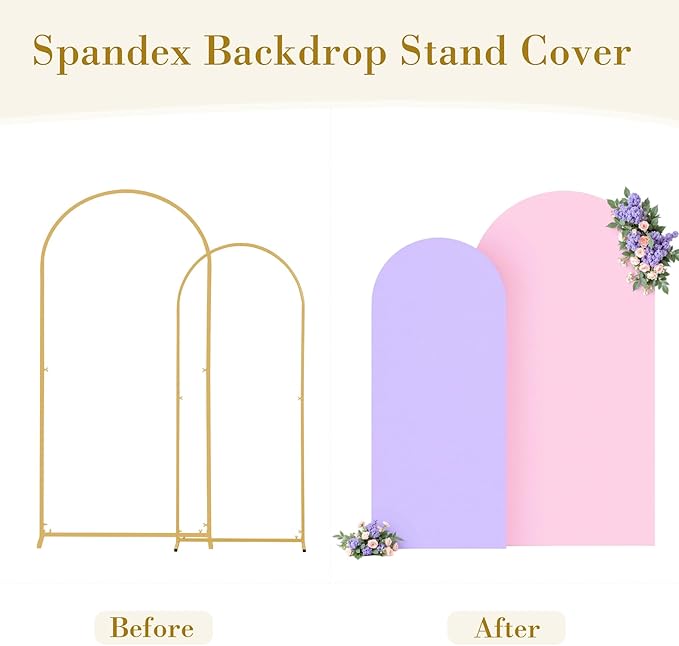 Pink Purple Arch Cover 2 Set-7.2 and 6ft Arch Backdrop Cover Spandex Fitted Baby Shower Arch Stand Covers for Girls Birthday Party Wedding Bridal Shower Banquet Photo Arch Covers Stretchy Backdrop