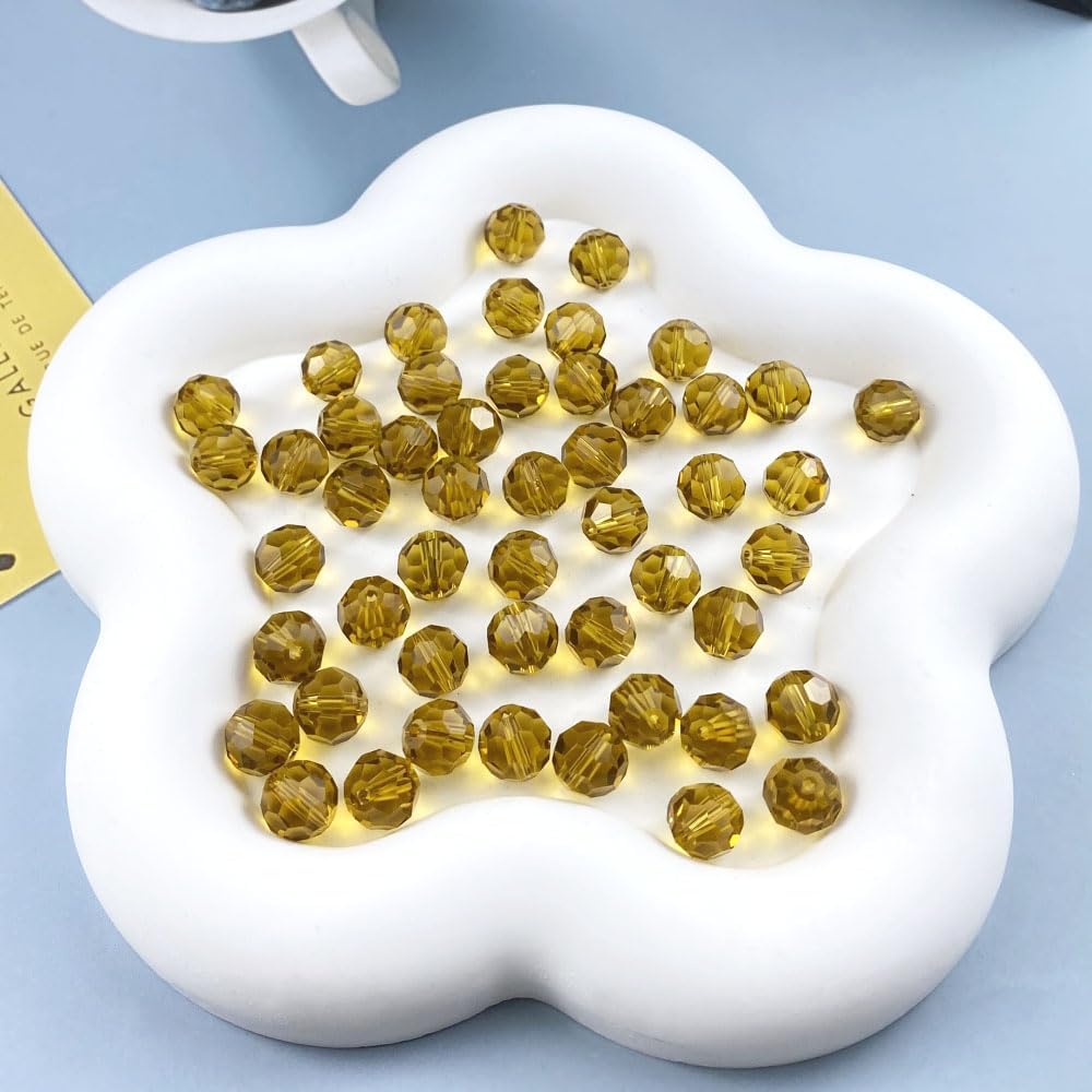 100 PCS 8mm Crystal Glass Beads Round Multiple Faceted Loose Spacer Glass Beads for DIY Handcrafte Bracelet Necklace Earring Jewelry Making(Amber)