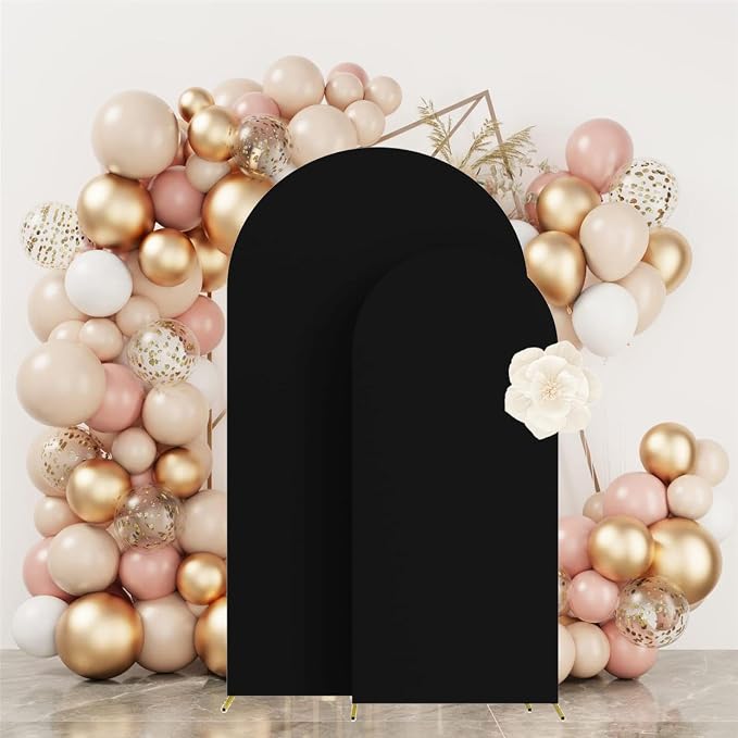 HAINARverS Set of 2 Wedding Arch Cover 6FT,7.2FT Spandex Fitted Stretchy Arch Stand Covers,2 Sided Round Top Chiara Backdrop Cover for Birthday Party Banquet Baby Shower Arch Decoration(Black)