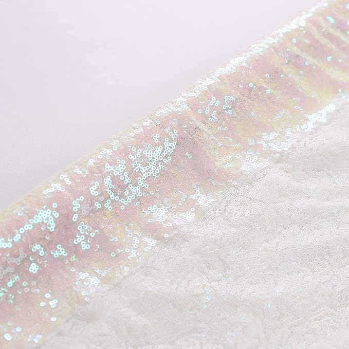 Eternal Beauty White Iridescent Sequin Backdrop, 6x6 Ft Glitter Background Curtains for Shimmer Photography Party Wedding Birthday Back Drop Decor