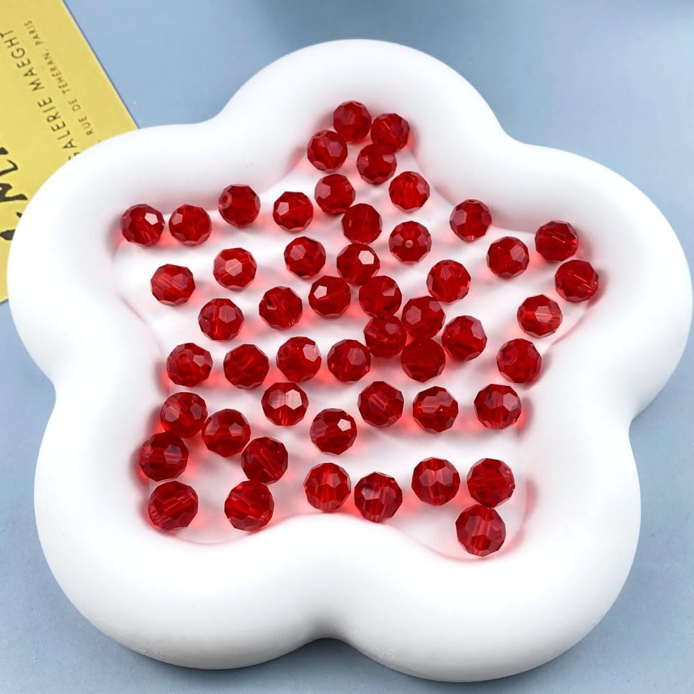 200 PCS 6mm Crystal Glass Beads Round Multiple Faceted Loose Spacer Glass Beads for DIY Handcrafte Bracelet Necklace Earring Jewelry Making(Red)