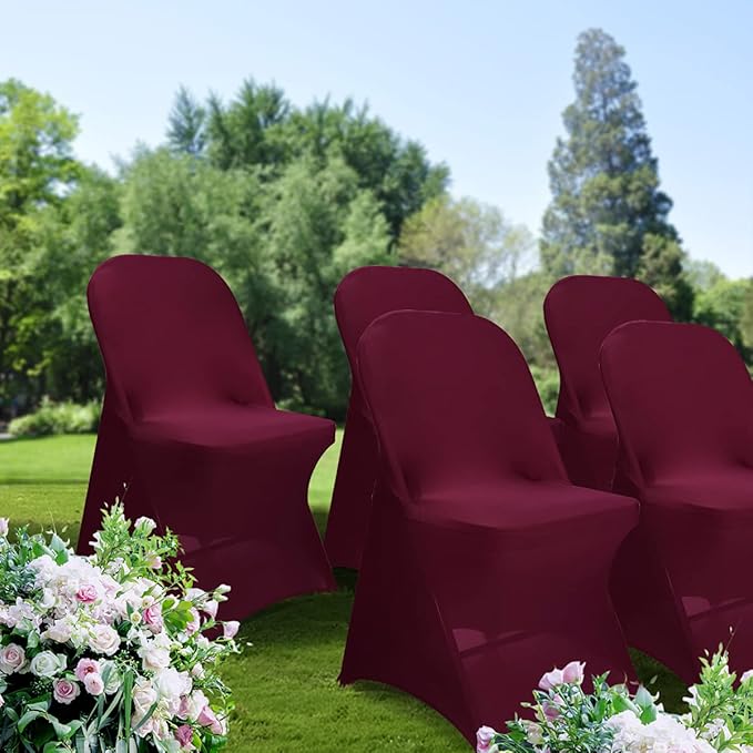 Babenest Spandex Folding Chair Covers Upgraded 10 PCS Universal Stretch Washable Fitted Chair Slipcovers Protector for Wedding, Holidays, Banquet, Party, Celebration (Burgundy)