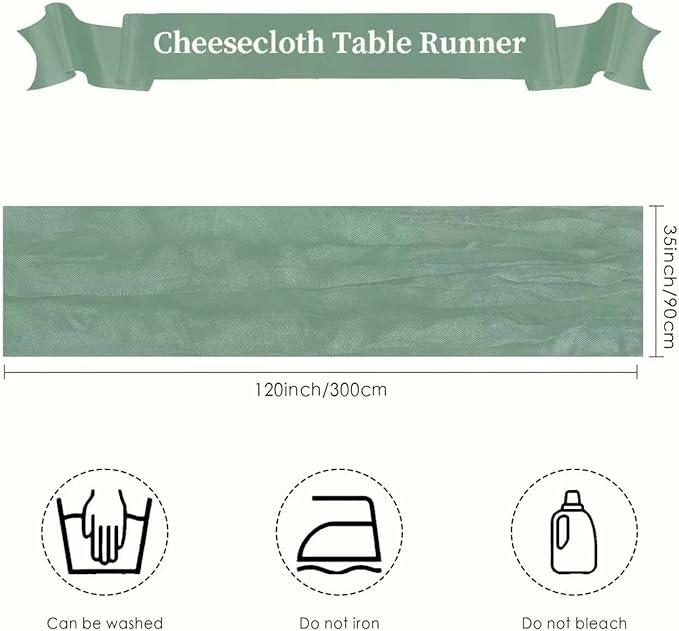 Cheesecloth Table Runner 10ft Rustic Gauze Cheese Cloth 35 x 120 Inches Long for Christmas Wedding Bridal Baby Shower Birthday Table Decorations (Sage Green, 10 Pack-10FT)