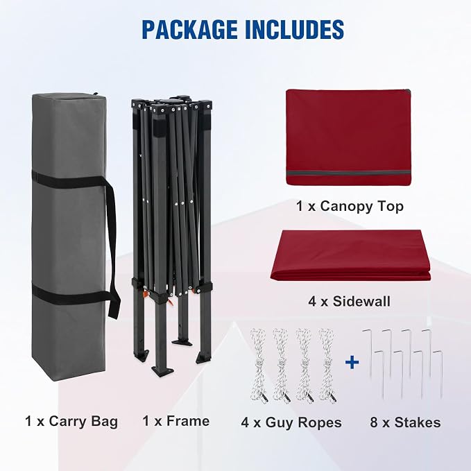 6x4 Pop Up Canopy Tent with Four Wall Panels, Instant Portable Beach Canopy, Outdoor Tent with Carry Bag for Camping, Sports, Tailgating, Events, Burgundy