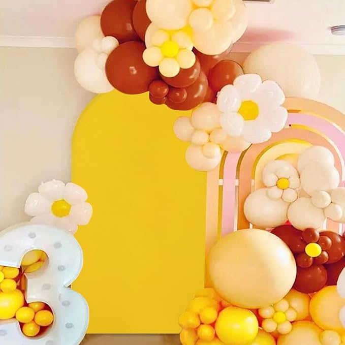 FOTSHARER Gold Wedding Arch Cover 4x7.2FT Spandex Arch Cover Backdrop Fabric Balloon Arch Covers for Bridal Baby Shower Chiara Backdrop Covers Boho Round Top Arches Stand Cover for Party Banquet Decor