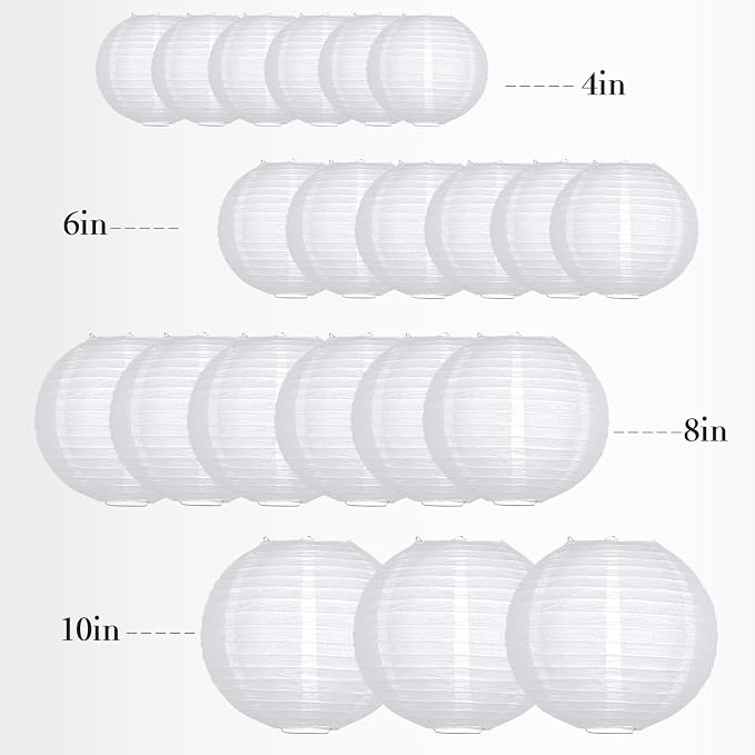 21 Pcs White Paper Lanterns Set,Hanging Round Lanterns for Graduation, Wedding, Birthday, Baby Shower, Garden Party, Reusable Indoor & Outdoor Decor