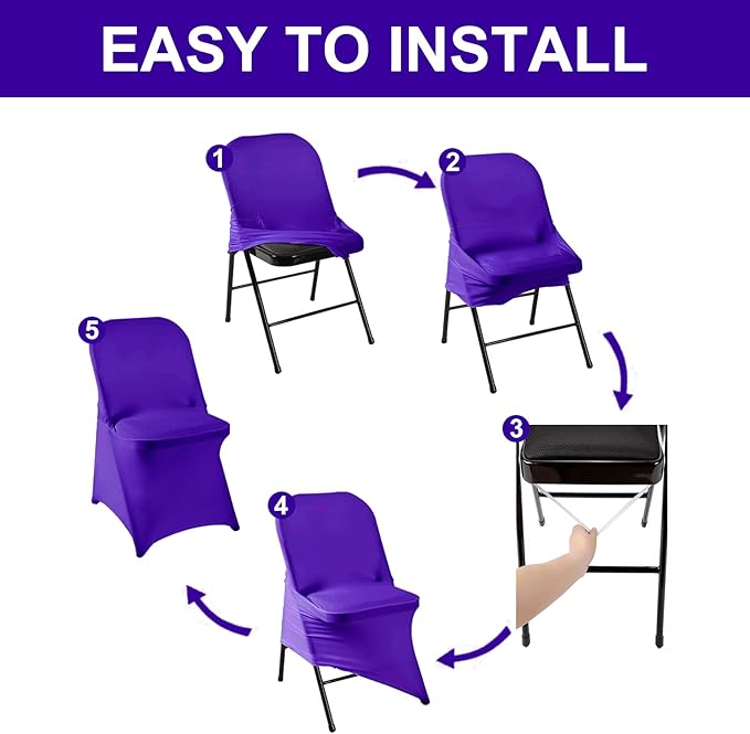 Howhic Folding Chair Covers for Party - 12pcs, Purple Universal Spandex Fitted Chair Covers for Wedding, Banquet, Conference