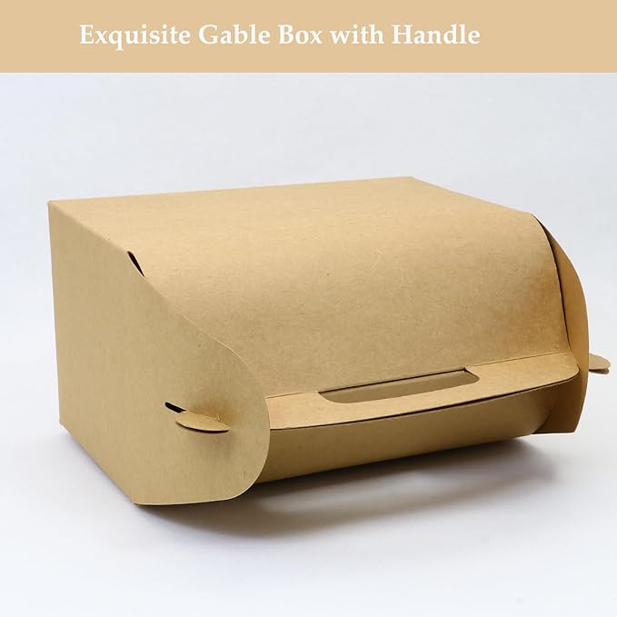 30Pcs 9 Inch Large Gable Gift Boxes, Brown Party Favor Treat Boxes, Lunch Box with Handles for Birthday Babyshower Wedding Activity Picnic