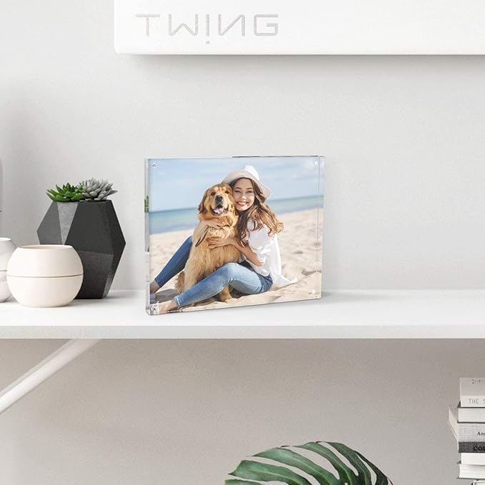 TWING 36 Pack 4x6 Acrylic Picture Frames Bulk,10+10MM 4 By 6 Magnetic Acrylic Photo Frame Horizontal Magnet Double Sided Magnetic Frames Set, 6x4 Clear Frames Block Picture Frame Desktop Display,Gift