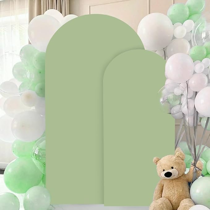 FANPROMS Wedding Arch Cover Set of 2 Sage Green Arch Backdrop Cover 6 7.2FT Spandex Arch Backdrop Covers for Arch Stand Round Top Arched Backdrop Cover Arch Cover Stretchy Backdrop for Wedding Party