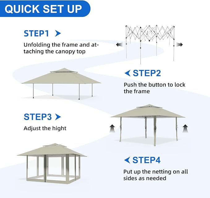 Pop Up Canopy Tent 13x13 FT with 4 Sidewall, Outdoor Easy Setup Gazebo with Wheeled Carry Bag, Heavy Duty Shelter with UV-Resistant Top, Portable Instant Shade for Garden Camping, Khaki