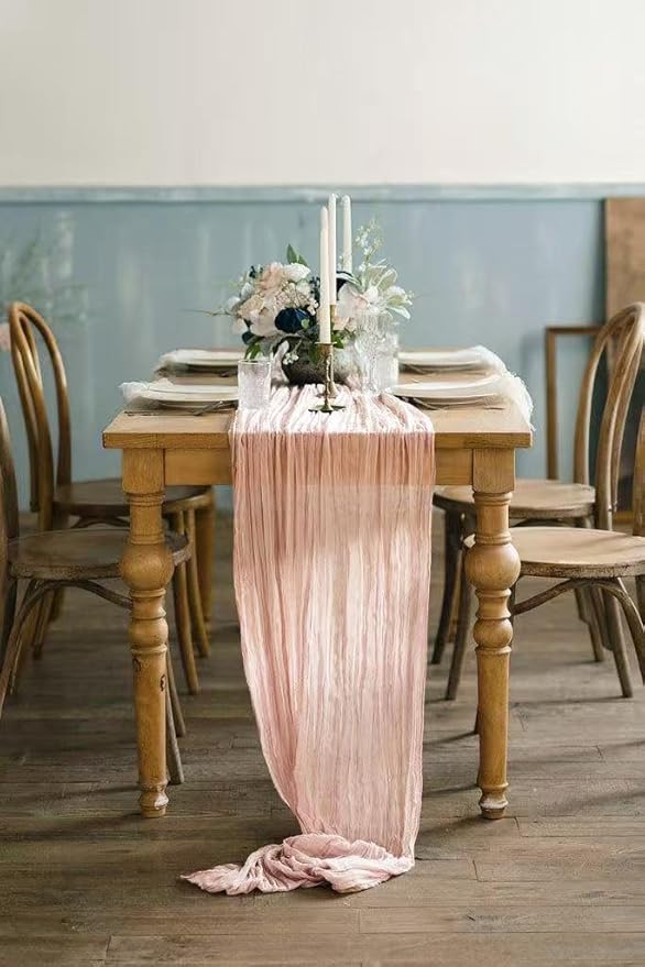6Pack Light Pink Table Runner 10Ft Cheesecloth Table Runner Boho Gauze Table Runners Long Cheese Cloth Table Runners for Wedding Party Bridal Shower Thanksgiving Christmas