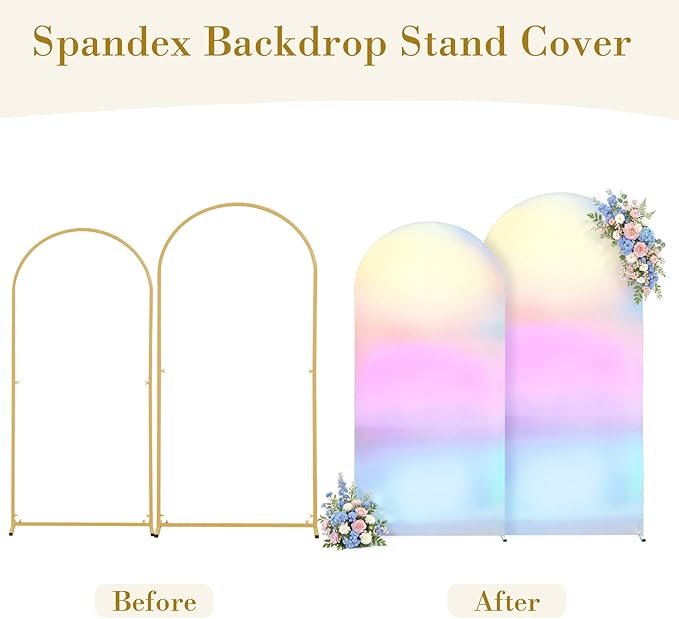 Silver White Arch Covers 7.2 and 6ft Sequin Sparkly Birthday Party Arch Backdrop Covers Set of 2 Spandex Shimmer Balloon Arch Stand Cover for Wedding Bridal Shower Baby Shower Photo Arches Background
