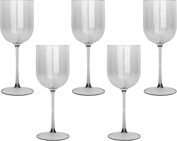 Smokey Grey Plastic Wine Glasses Set of 25 Elegant Wine Goblets Hard Plastic Wine Cups on Stem 12 Ounce