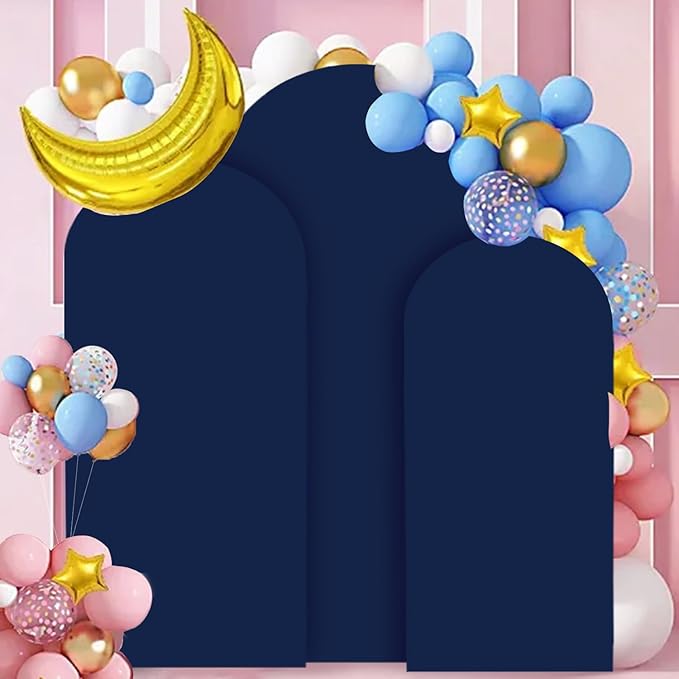FANPROMS Wedding Arch Cover 7.2FT 6.6FT 6FT Navy Spandex Arch Cover Set of 3 Arch Covers Stretchy Backdrop Round Top Arch Cover for Arch Stand Chiara Backdrop Covers for Wedding Birthday Party Decor