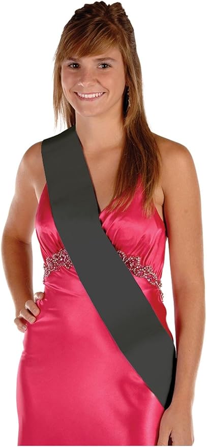 Beistle Black Satin Sashes, Customizable Fabric Wearable for Birthdays, Bachelorette Parties, Costumes, Events & Celebrations, Blank Design for DIY Personalization, 33" x 4"