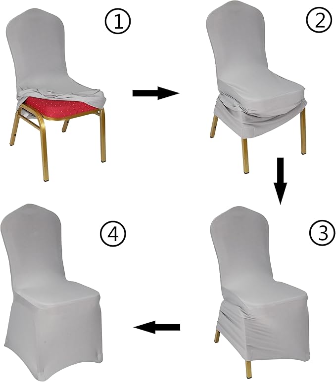 WELMATCH Silver Spandex Chair Covers - 50 PCS Wedding Banquet Events Party Universal Dining Decoration Stretch Elastic Chair Covers Good (Silver, 50)