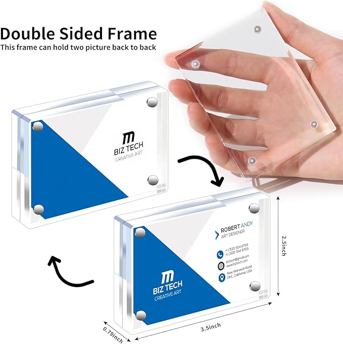 Mini Picture Frame 2.5x3.5 inch Clear Acrylic Magnetic Photo Business Card Frame 20mm Thick Double Sided Wallet Size Desktop Display Frames for Office Home Decor Photos Cards (20 Pcs)