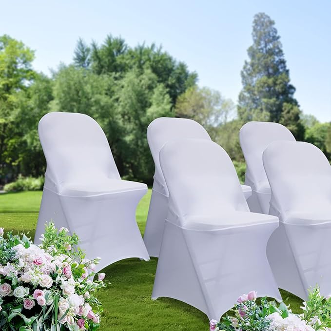 Babenest Spandex Folding Chair Covers Upgraded 10 PCS Universal Stretch Washable Fitted Chair Slipcovers Protector for Wedding, Holidays, Banquet, Party, Celebration (White)