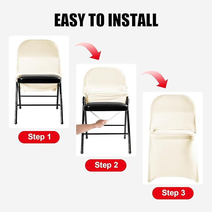 Stretch Spandex Chair Covers - Ivory 50 PCS, Folding Kitchen Chairs Cover, Universal Washable Slipcovers Protector, Removable Chair Seat Covers, for Wedding Party Dining Room Banquet Event