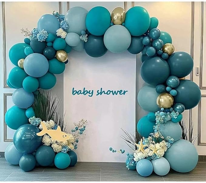Teal Blue Gold Balloons Double Stuffed Latex Dusty Blue Turquoise Balloon Different Sizes Teal Gold Balloon Garland for Birthday Wedding New Year Anniversary Baby Shower Ocean Party Decor