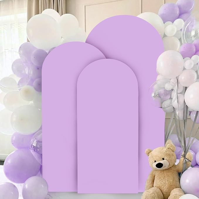 FANPROMS Wedding Arch Cover Set of 3 Lavender Arch Backdrop Cover 4 5 6FT Double Sided Spandex Arch Stand Cover for Metal Arch Satnd arch cover backdrop fabric for Bridal Baby Shower Party Decorations