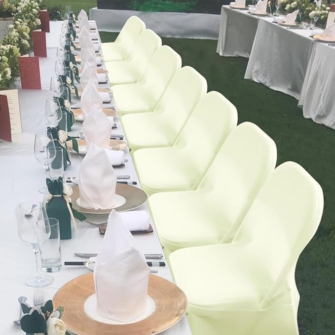 Babenest Spandex Folding Chair Covers Upgraded 10 PCS Universal Stretch Washable Fitted Chair Slipcovers Protector for Wedding, Holidays, Banquet, Party, Celebration (Beige)