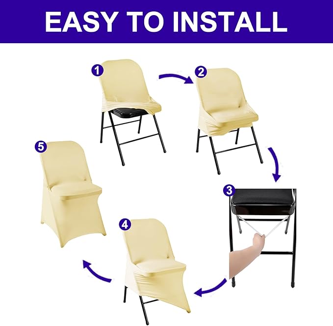 Howhic Folding Chair Covers 12pcs, Champagne Universal Spandex for Wedding, Party, Banquet, Conference - Stretchy Fitted