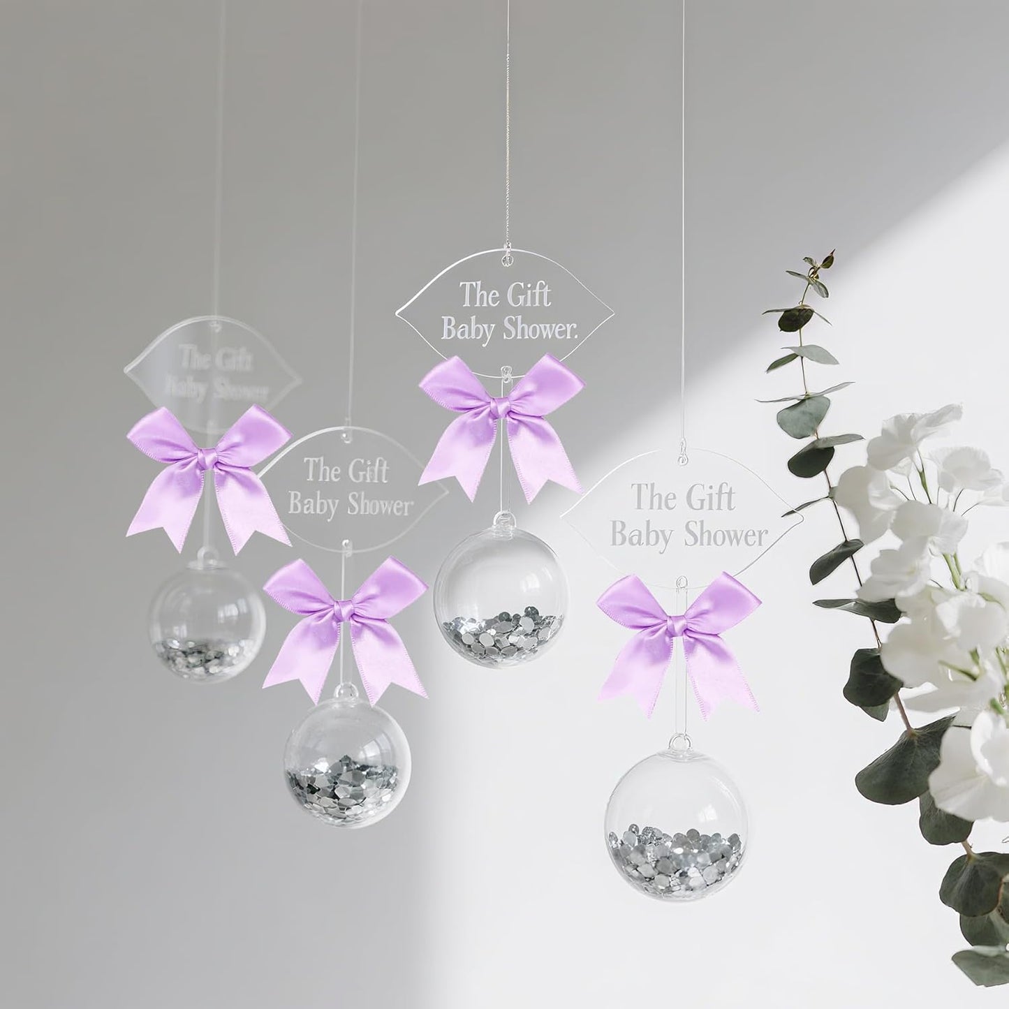 50 PCS Twist Tie Bows Satin Ribbon Bows 3.3 Inch Gift Wrap Bows Craft Bows for Gift Wrapping, Party Decorations Gifts Bag DIY Treat Bags Wedding Decor Baby Shower Christmas (Light Purple)